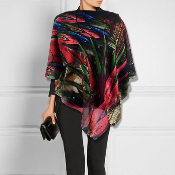 Scarlet McCaw Tropical Wings Chiffon Oversized Square Scarf Shawl - Picture 10 of 16